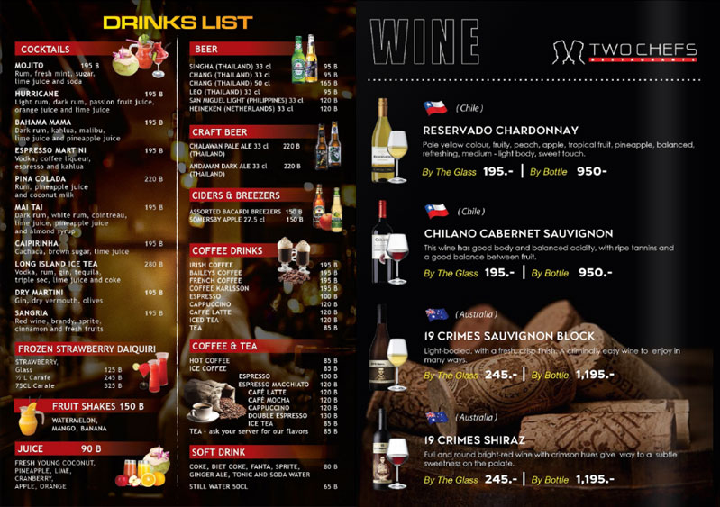 Two Chefs Bar & Grill - Drinks & Desserts Menu